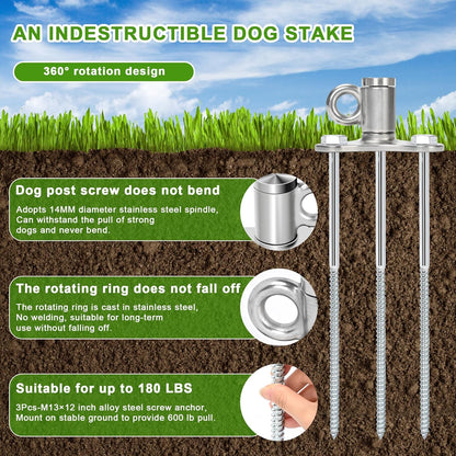 iklekione Dog Tie Out Stake, 360° Swivel Dog Stake-No Tangle,304 Stainless Steel Outdoor Anti-Rust Dog Run,for Large Dogs up to 220 lbs