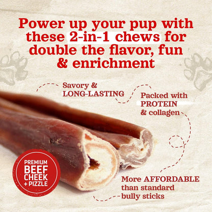 Natural Farm Power Bully Sticks Dog Chews (6”, 5-Pack), 2-in-1 Power Chews: Premium Beef Cheek Wrapped in Beef Pizzle, Long-Lasting, Great Dog Dental Treats Fro Small, Medium & Large Dogs