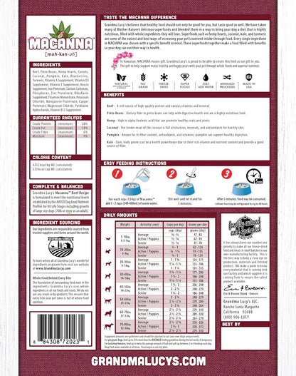 Grandma Lucy’s Macanna Freeze Dried Grain Free Beef Recipe Dog Food 1 Lbs