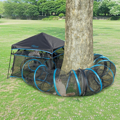 Large Catio Outdoor Cat Enclosure,2 Tier Cat Tent, Spacious, Sturdy Outdoor Catio,Portable and Foldable Playpen Play Tents for Cats Kitten and Small Animals,Two Doors Design(Patented)+3 Tunnels