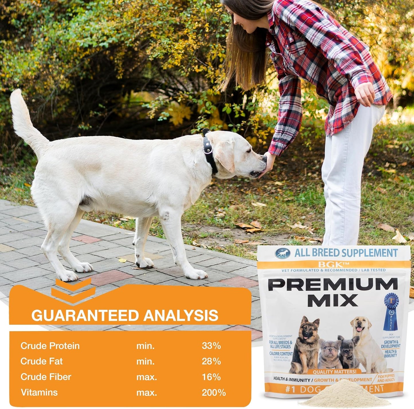 BGK Premium Mix Dog Multivitamin Powder (All Ages & Breeds) - 100% Organic Dog Supplements for Growth & Development - Multivitamin for Dogs Pre & Probiotics with Wild Fish Oil - Dog Health Booster