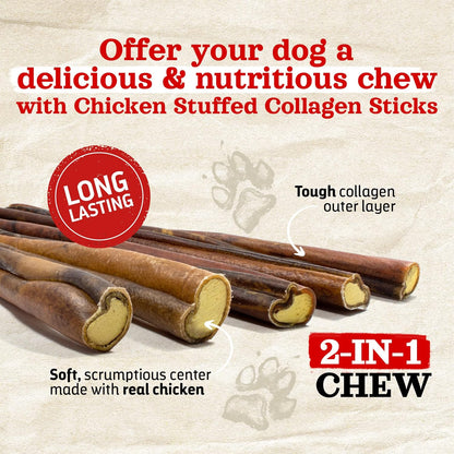 Natural Farm Chicken Stuffed Collagen Sticks with Real Chicken for Dogs (12 Inch, 5-Pack), Rawhide-Free Collagen Sticks, Odor-Free Natural Dog Chews, Long Lasting, for Small, Medium and Large Dogs