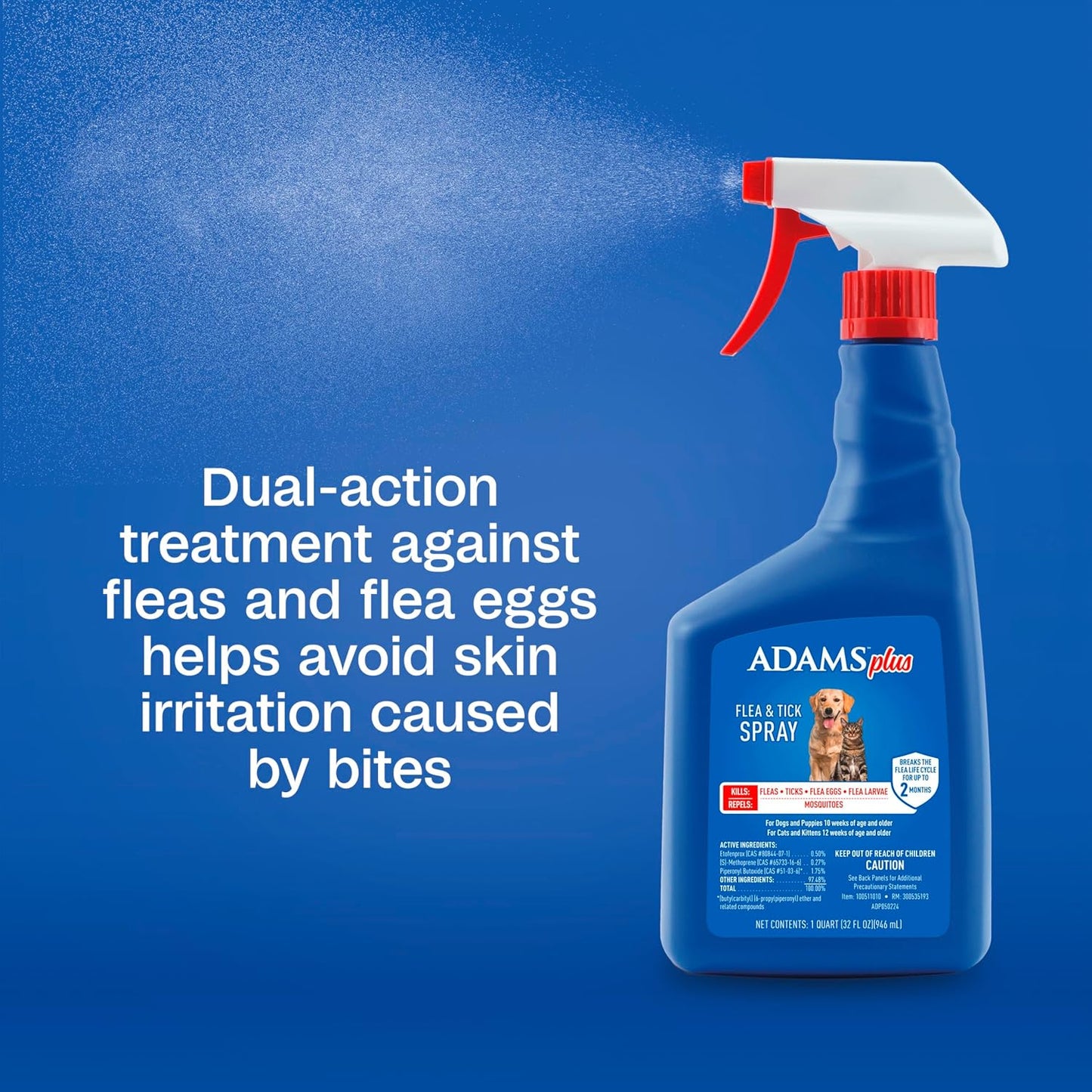 ADAMS Plus Flea & Tick Dog and Cat Spray, Kills Fleas, Ticks and Mosquitoes, 32 Fl Oz