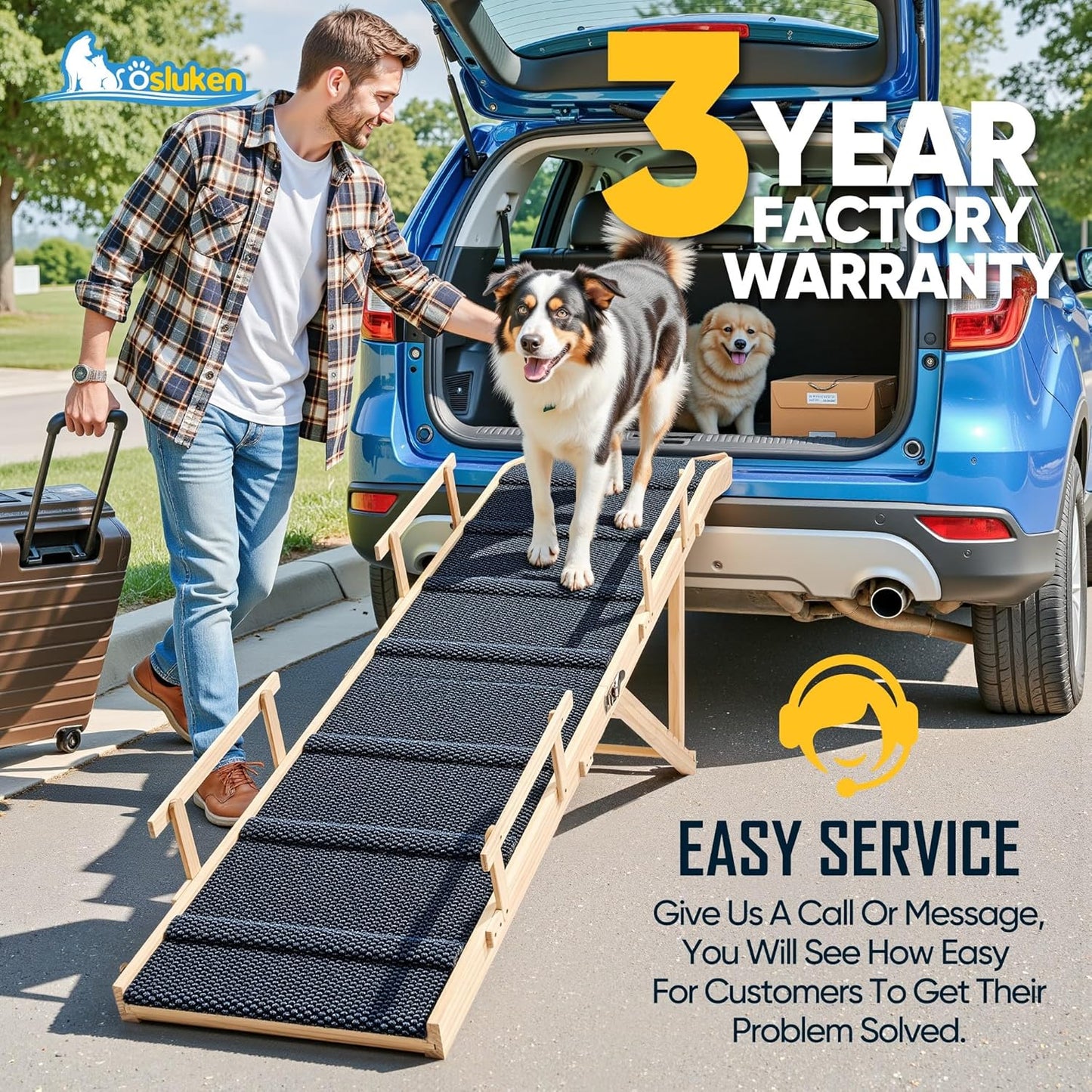 Dog Ramp for Bed with Rails, 64" Long Foldable Pet Ramp for Small Large Dogs, Dog Ramps for High Beds with Safety Side Railng, 6 Adjustable Heights 24" to 30" Up to 220LBS (Gray, 63" X 17inch)