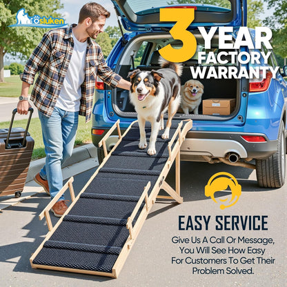 Dog Ramp for Bed with Rails, 64" Long Foldable Pet Ramp for Small Large Dogs, Dog Ramps for High Beds with Safety Side Railng, 6 Adjustable Heights 24" to 30" Up to 220LBS (Gray, 63" X 17inch)