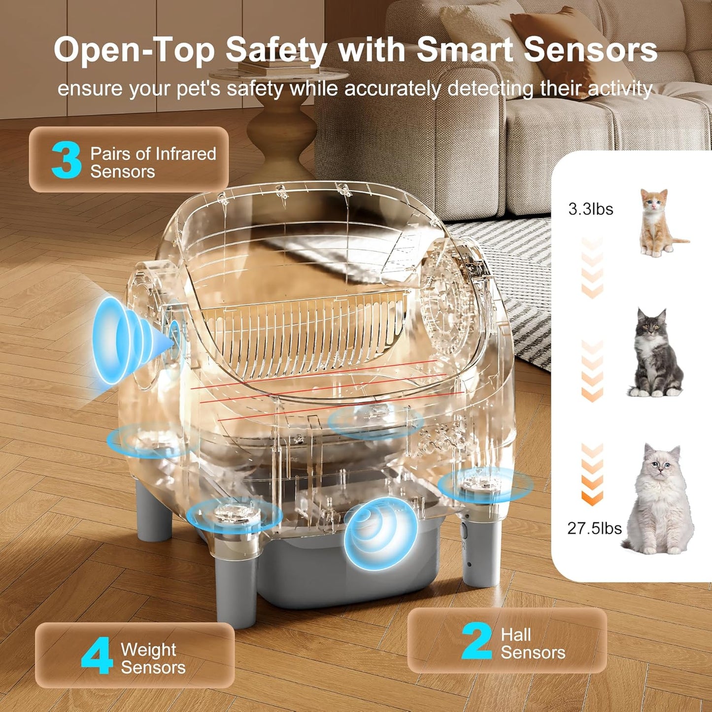 Auto Self-Cleaning Litter Box + Pet Hair Remover Glove Bundle, Open-Top Box with 10.5L Bin & Grooming Glove