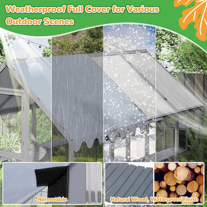 COZIWOW 110" Large Catio Outdoor Cat Enclosure, 53.5ft² Cat Run for Multiple Pets with Fully-Coverd Roof, Window Walk-in Wooden Outside Cattery Feral Kitty House (Modern Grey)