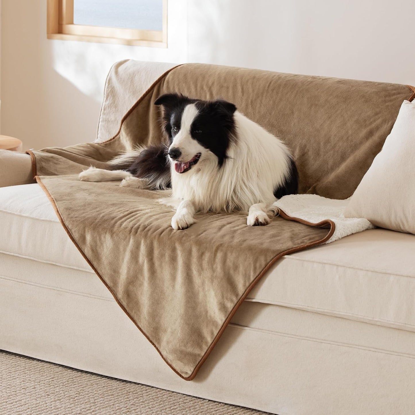 LE SURE Foldable Human Dog Bed 3 in 1 with Bedsure Waterproof Dog Blankets for Extra Large Dogs 50"x60", Camel