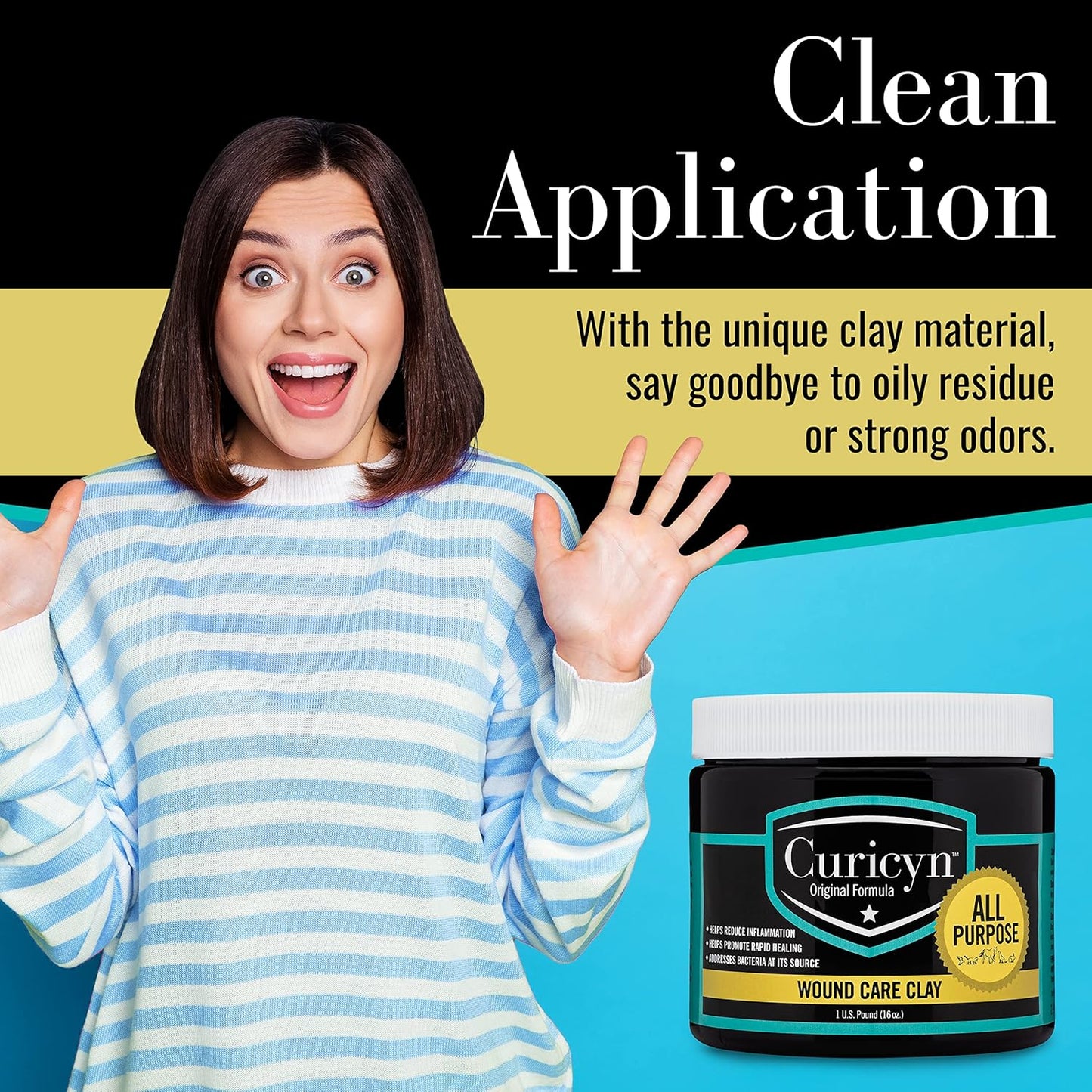 Curicyn Animal Wound Care Clay 16oz. - Vet-Approved Natural Skin Ointment For Dog, Cat, Horse, and Other Livestock - Bentonite Clay with Aloe Treatment - Gentle No Sting Fast-Acting Formula