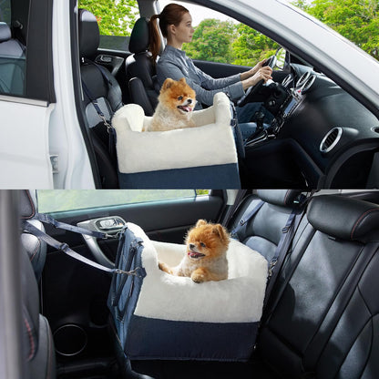 Lesure Dog Booster Bed - Car Seats for Small Dogs, Egg Crate Foam Dog Car Bed with Clip-On Leash Travel accessories, Blue