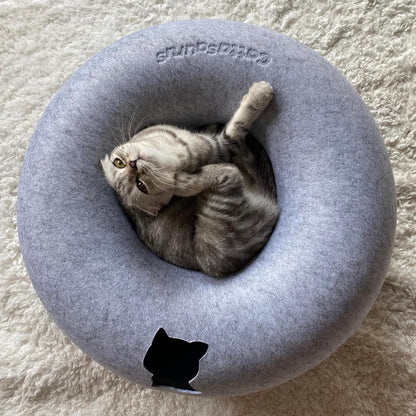 CATTASAURUS Peekaboo Cat Cave for Multiple & Large Cats Up to 30-45 Lbs, Scratch Detachable & Washable Tunnel Bed, Comfy Donut Cat Cave (Light Gray, Large)