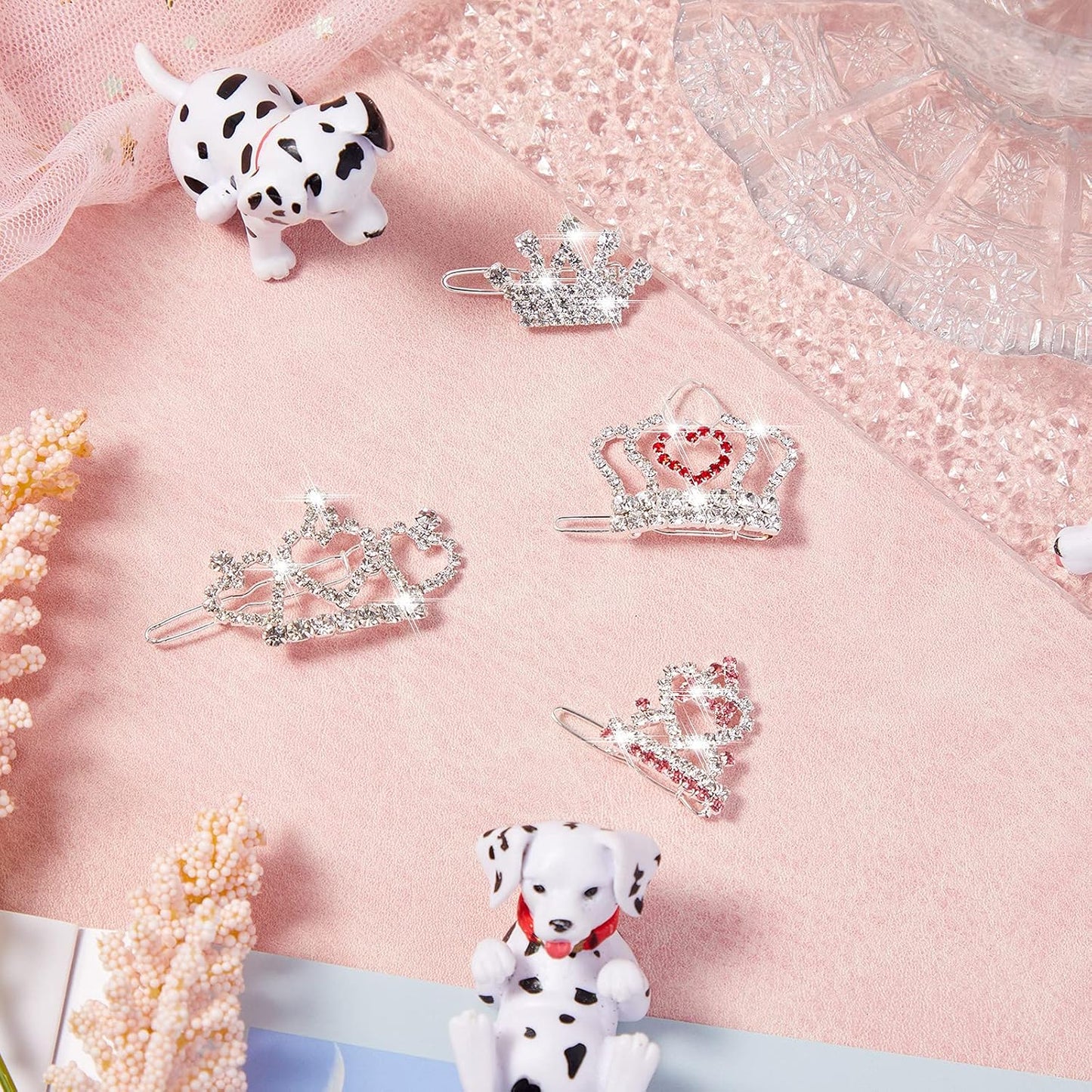 9 Pieces Dog Tiara Crown Hair Clips Pet Crystal Rhinestone Barrette Clips for Dog Puppy Ear Clear Doggie Crown Pet Grooming Hair Accessories for Pet Girl, 9 Styles(Vivid Style)