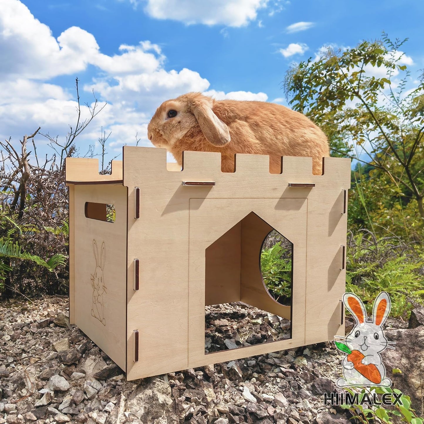 HIIMALEX Large Sturdy Bunny House with Spacious Balcony Hidey Detachable Playhouse for Rabbit Hideout Castle Tower Toys for Indoor Bunnies Guinea Pig Hamster Chinchilla Gerbil