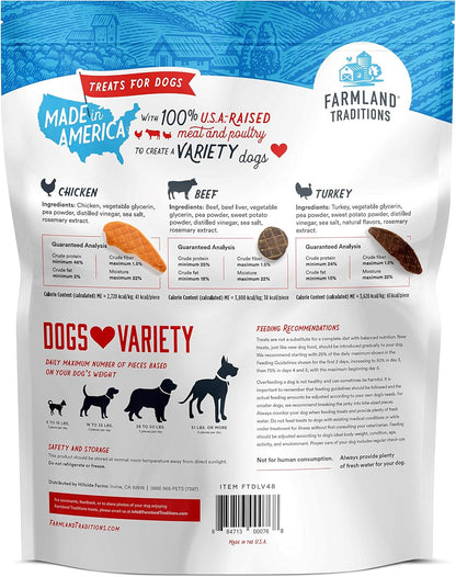 Farmland Traditions Dogs Love Jerky Dog Treats, Premium Dog Jerky Variety Pack with Chicken, Beef & Turkey, 3 Pound Bag