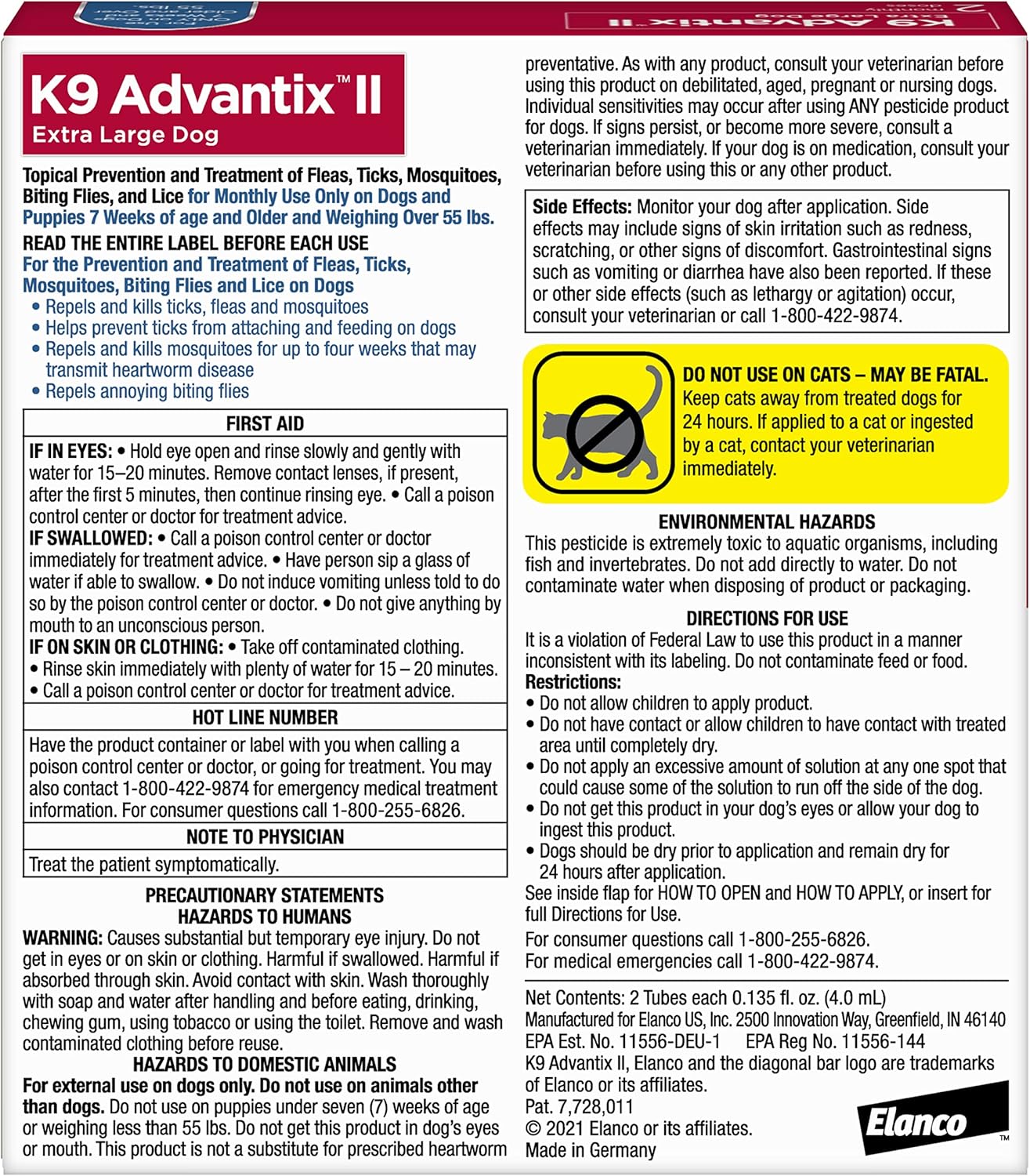 K9 Advantix II XL Dog Vet-Recommended Flea, Tick & Mosquito Treatment & Prevention | Dogs Over 55 lbs. | 2-Mo Supply