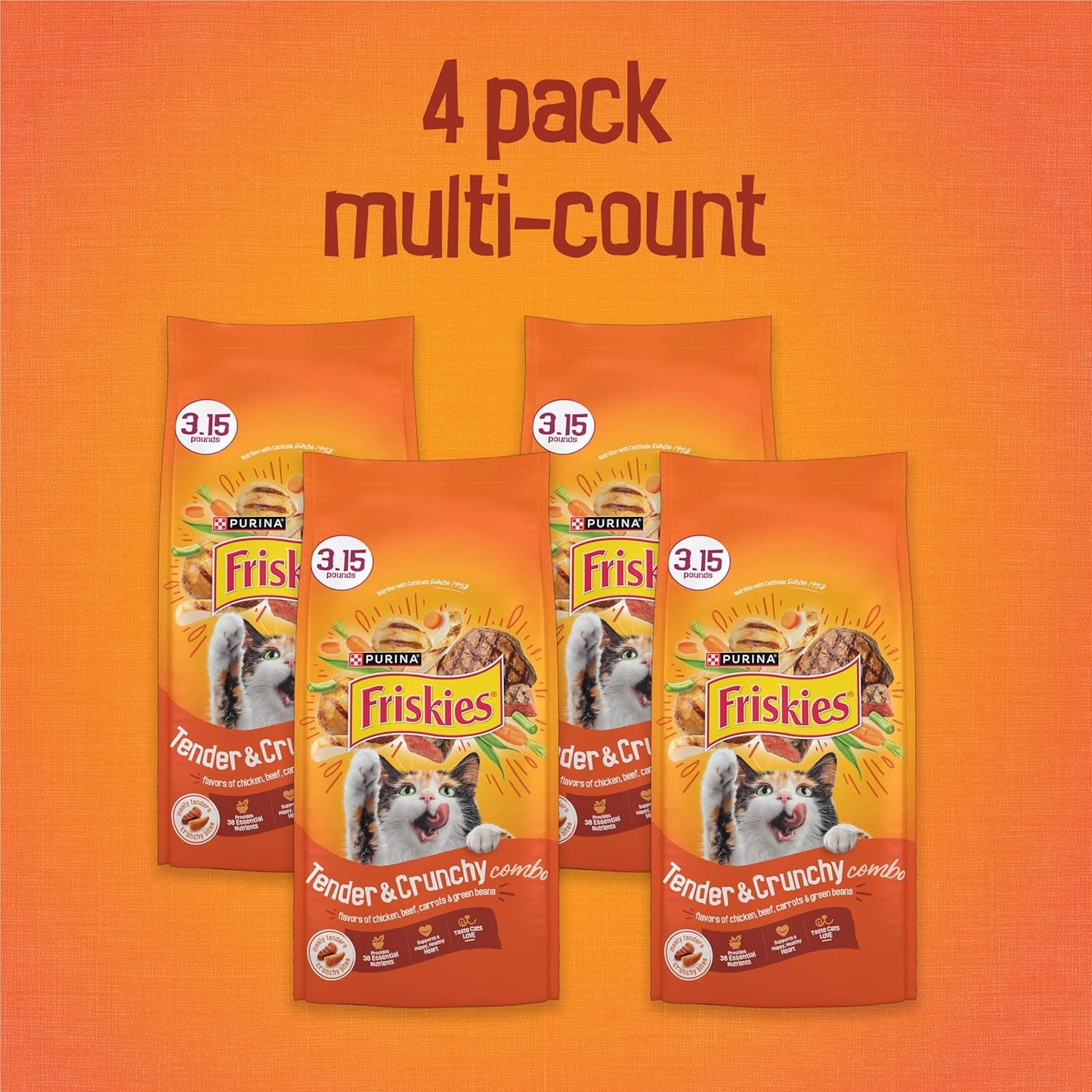 Purina Friskies Tender and Crunch'd With Flavors of Chicken, Beef, Carrots and Green Beans - (Pack of 4) 3.15 lb. Bags