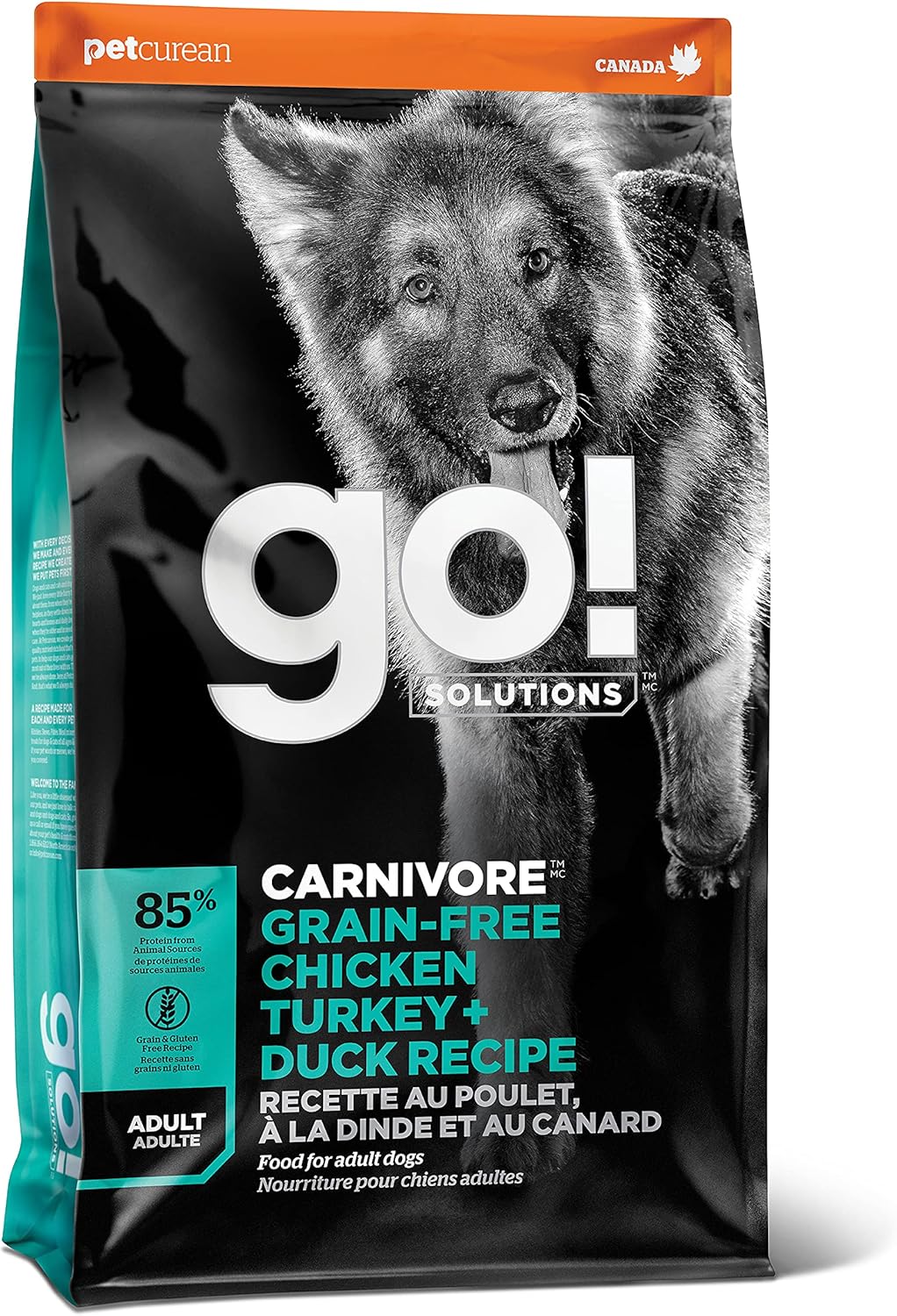 Go! Solutions Carnivore, Grain-Free, Protein Rich Dry Dog Food, Chicken, Turkey and Duck Adult Recipe, 22 lb Bag