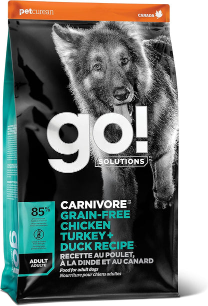 Go! Solutions Carnivore, Grain-Free, Protein Rich Dry Dog Food, Chicken, Turkey and Duck Adult Recipe, 22 lb Bag