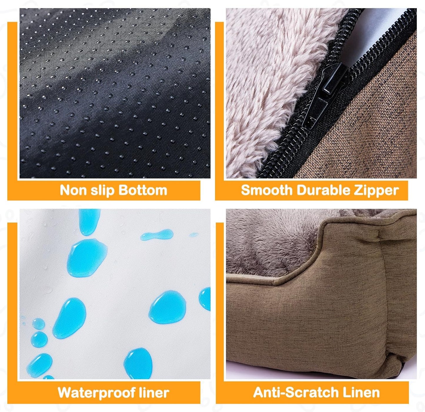 Makigued Rectangle Dog Bed for Small Dogs Washable Pet Bed with Bolster Sides Non-Slip Bottom Pet Sofa Waterproof Lining Durable Pet Cuddler, Light Brown, 21x 16x 6.3 in