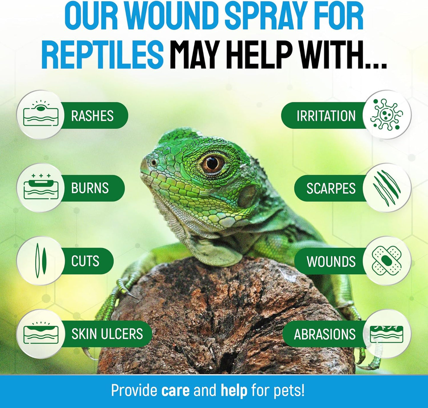 Reptile Wound Care Spray with Silver – for Wounds, Cuts, Scale Rot, Burns, Sores, Irritation, Abnormal Shedding – Topical Spray for Lizards, Bearded Dragons, Iguanas, Snakes, Geckos & Turtles – 4 Oz