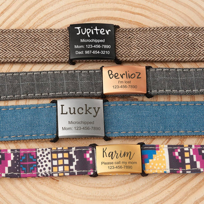 Anavia Slide On Silent Pet ID Tags, S/M/L/XL Personalized Stainless Steel Cat Dog Tag with Elastic Fabric Band, Engraved Nameplate Quiet Chew-Proof Pet Collar Tag (Gold, Large)