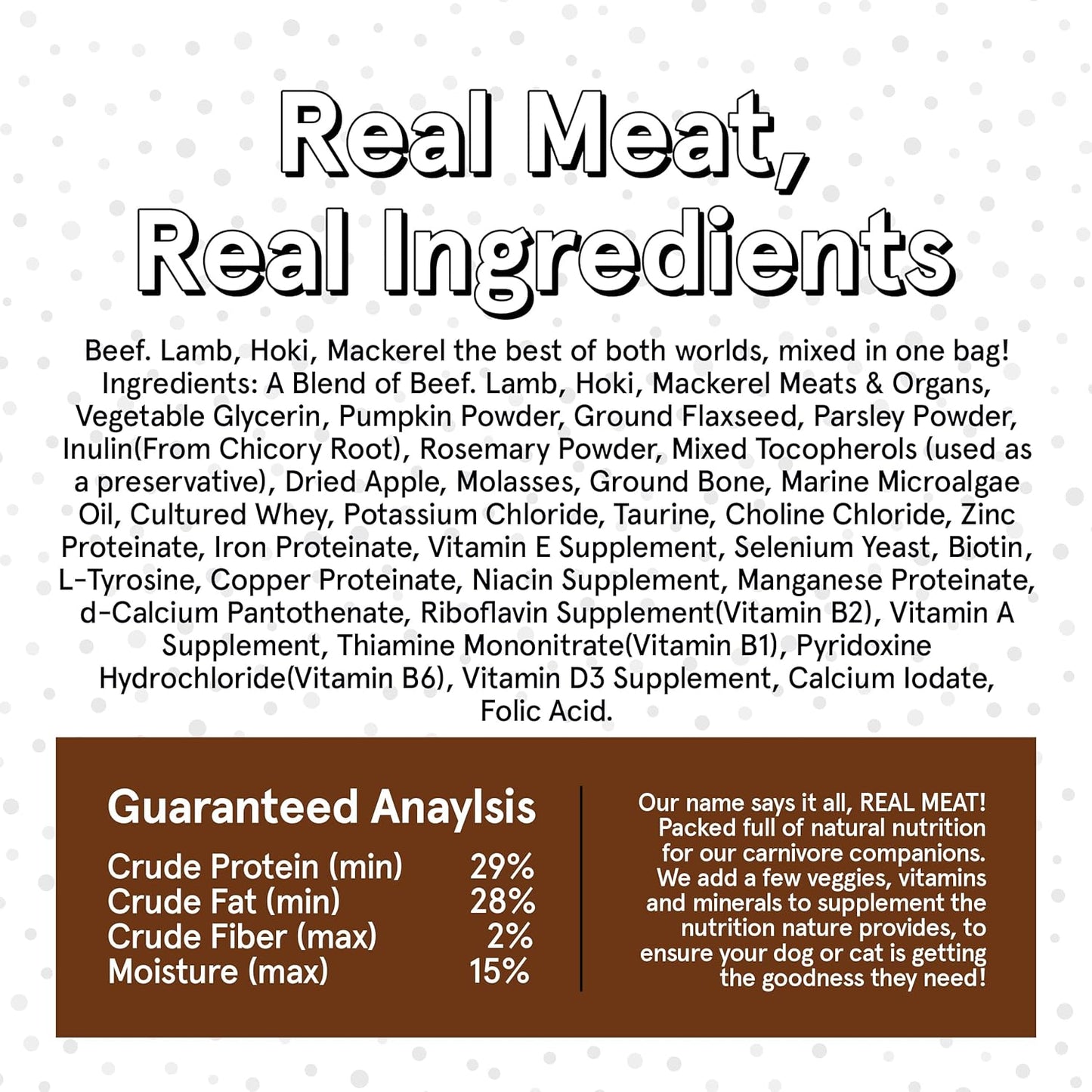 TRMC Mixed Meat Farm & Fins Air Dried Dog Food w/Real Beef, Lamb, Hoki, & Mackerel (Free from Poultry) - 2lbs of Grain-Free, High-Protein, Real Meat Dog Food for Dogs of Any Age & Size