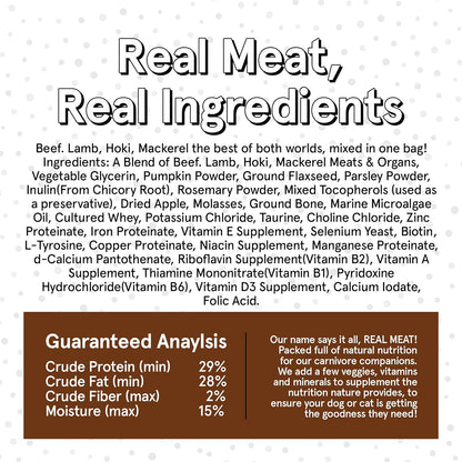 TRMC Mixed Meat Farm & Fins Air Dried Dog Food w/Real Beef, Lamb, Hoki, & Mackerel (Free from Poultry) - 2lbs of Grain-Free, High-Protein, Real Meat Dog Food for Dogs of Any Age & Size