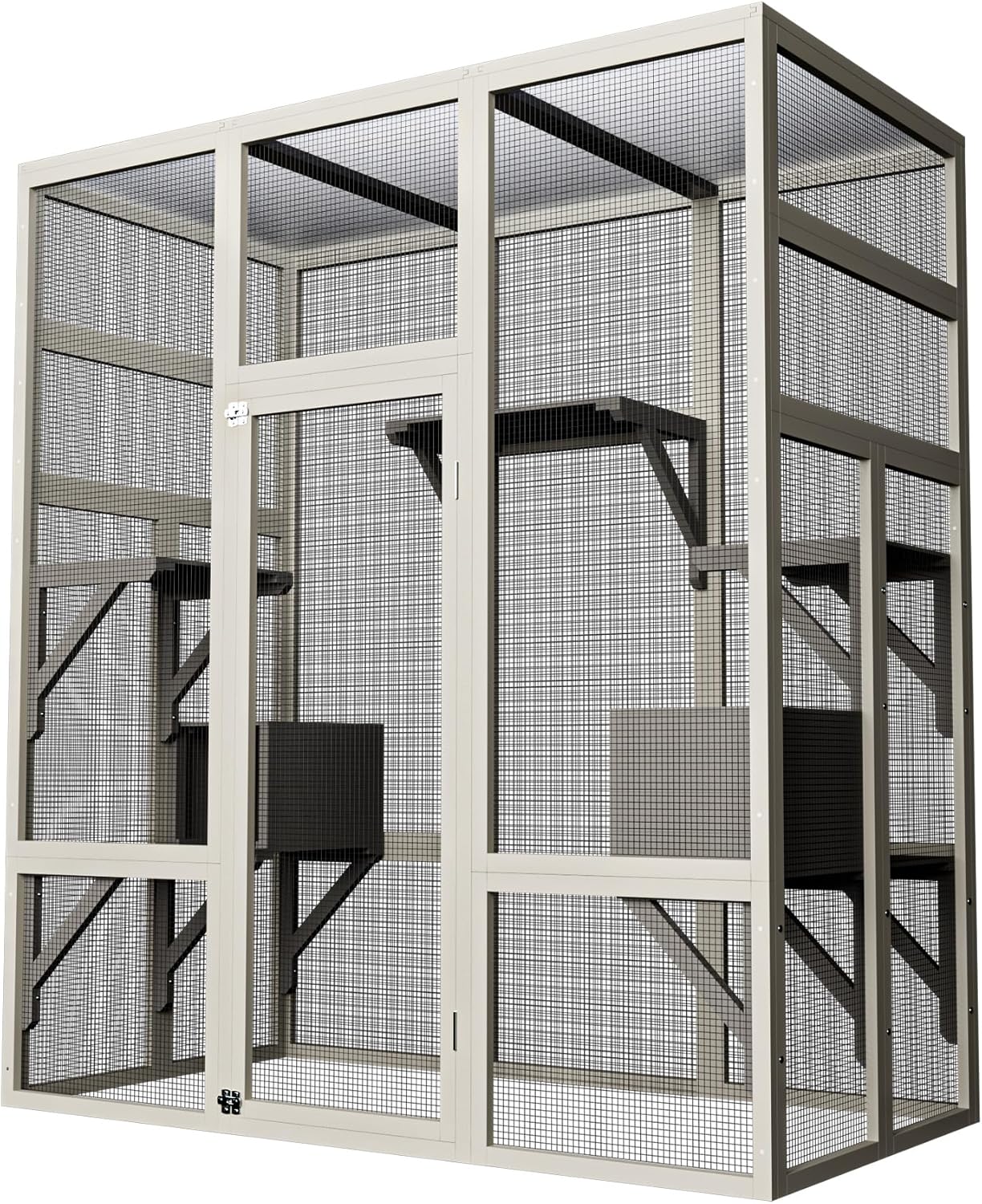 Catio Outdoor Cat Enclosure, 70.1" Large Cat Enclosure Window Acess, Walk-in Cats Cage House with Platforms,Napping House and Weatherproof Roof,Cattery Outside Patio Playpen for Mulitiple Cats