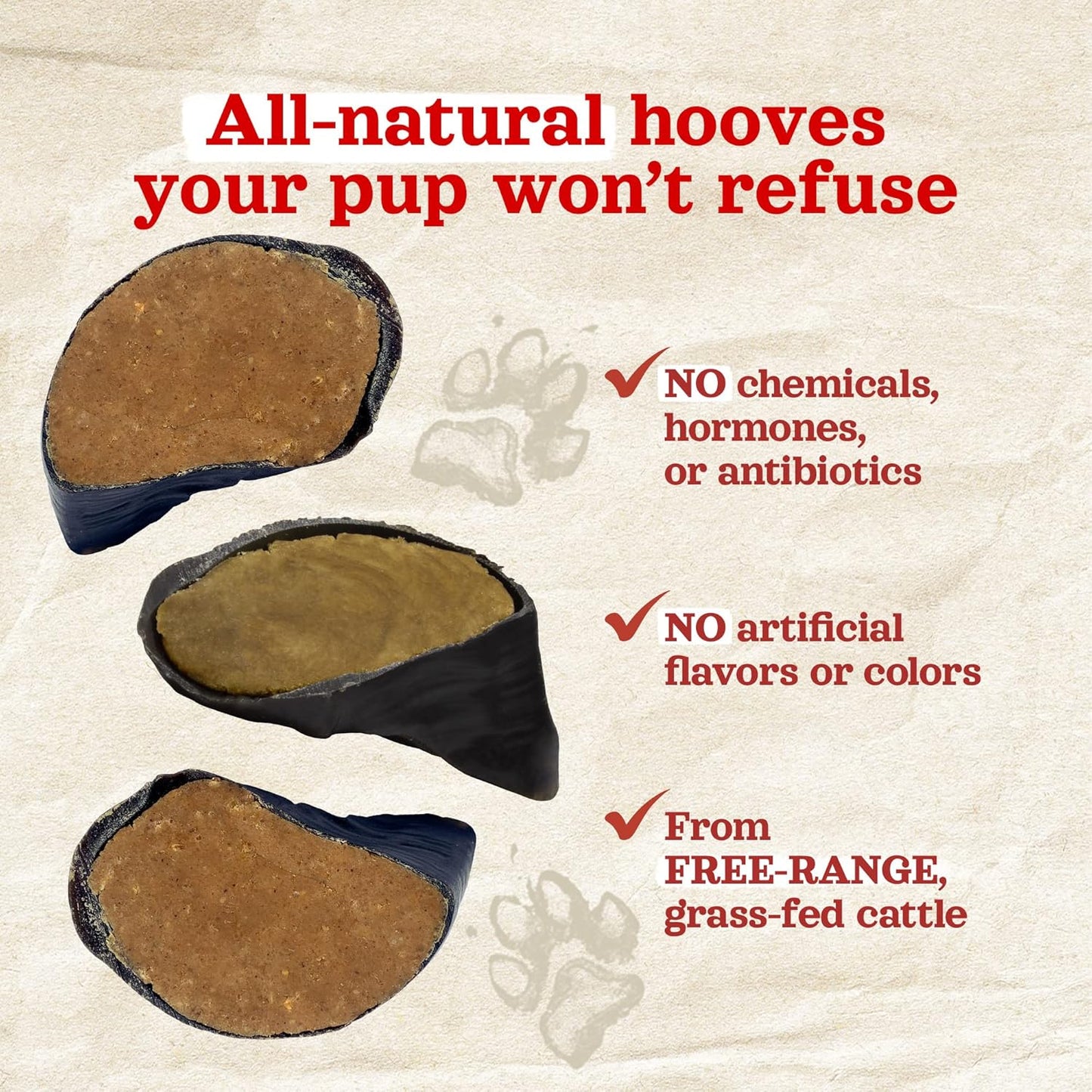Natural Farm Chicken Filled Cow Hooves for Dogs (4-Pack), Long-Lasting Natural Hoof Beef Bone Treats, Best for Small, Medium & Large Dogs