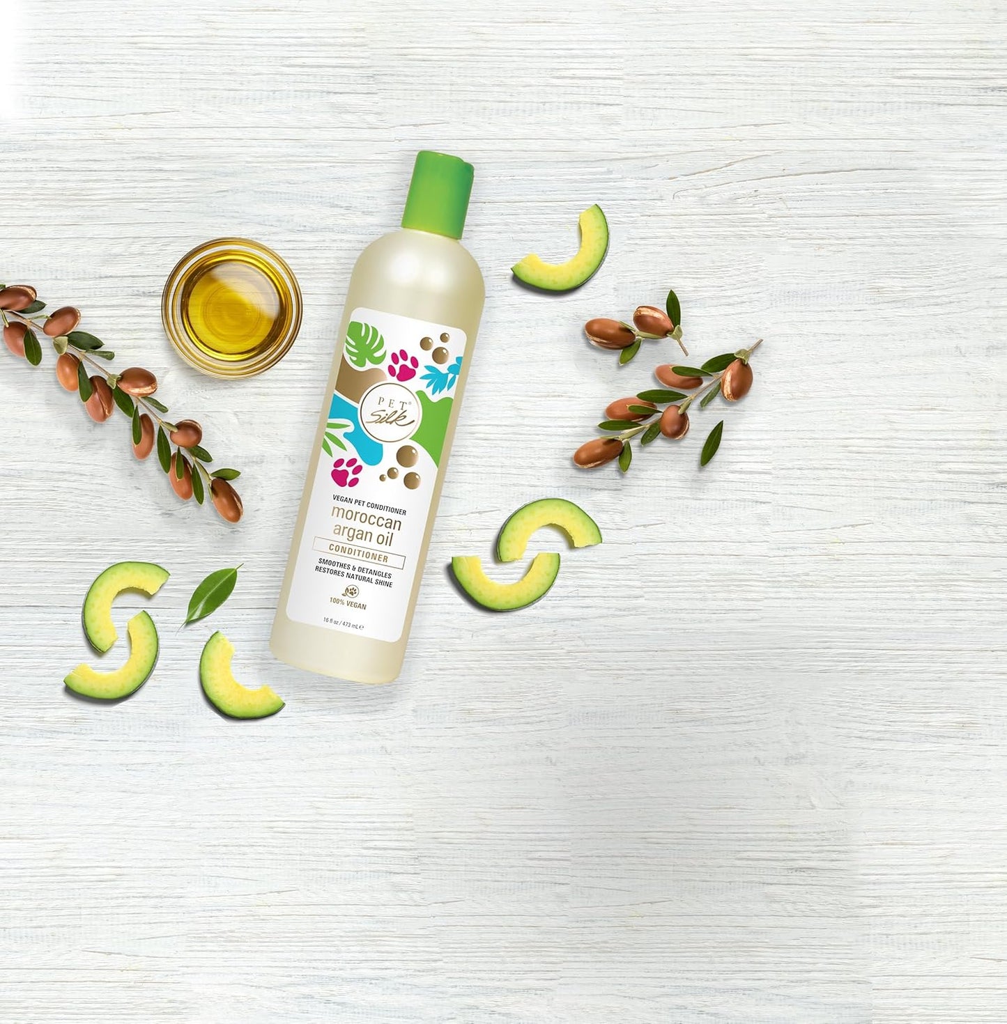 Pet Silk Vegan Moroccan Argan Oil Conditioner, Beneficial for Pets That Have Dry, Sensitive or Dull Coats, Provides Deep Hydration, Nourishment and Improves The Coat, Infused w/Argan Oil (16oz)