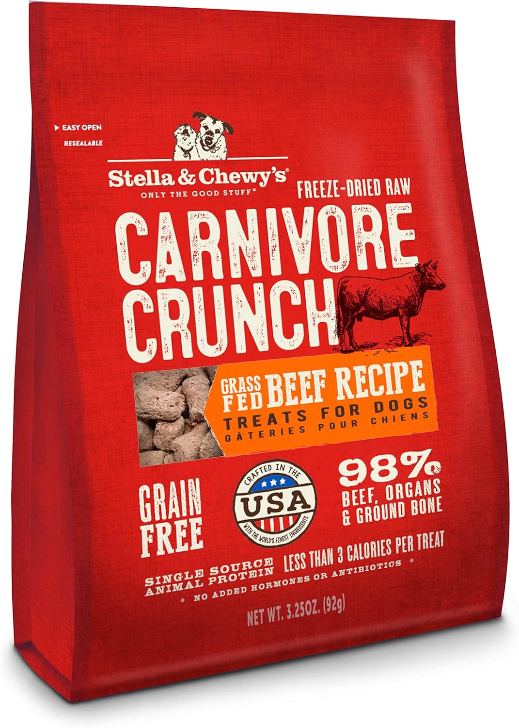 Stella & Chewy's Freeze-Dried Raw Dog Treats - Carnivore Crunch for Training - Natural Limited Ingredient, Grain-Free - Perfect for Picky Eaters - Grass-Fed Beef Recipe - 3.25 oz Bag