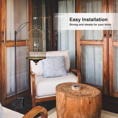 HOHIYA 61 Inch Bird Cage Stand Shepherd Hook Hanging for Hummingbird Feeder Solar Light Lantern Plant Basket Max Loading14 Lbs Black Taiwan Made