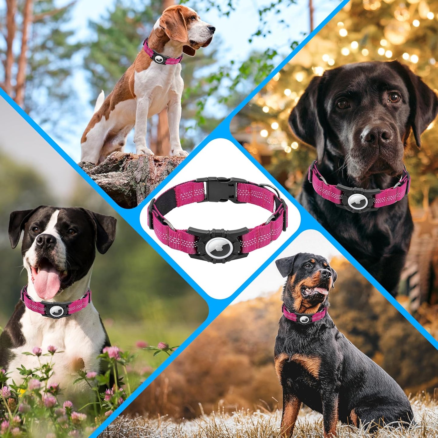 Airtag Dog Collar, Upgraded Reflective Airtag Dog Collar Holder, Heavy Duty Pet Collar with Airtag Holder, Adjustable Nylon Puppy Collars for Small Medium Large Dogs(S(12.6’’-14.5’’), Rose red)