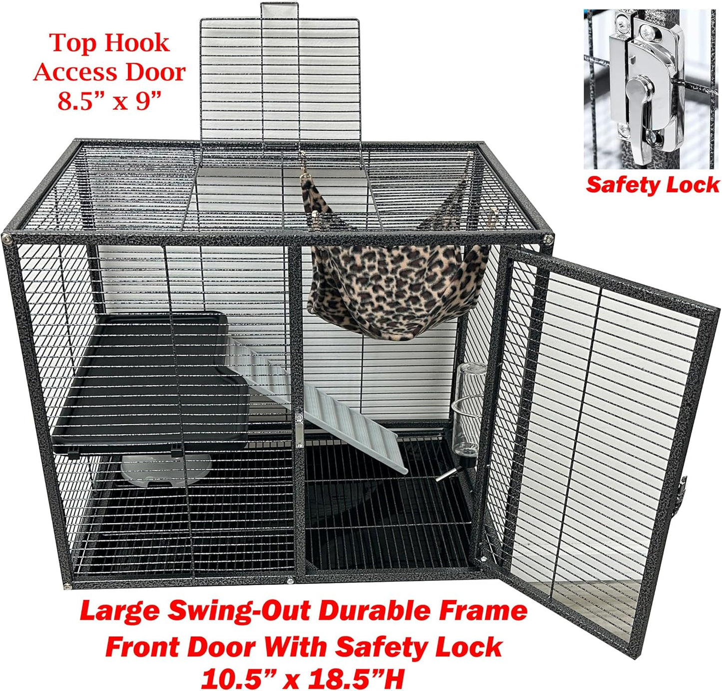 Deluxe Two Tiers Small Animal Critter Cage Tight 1/2-Inch Bar Spacing Water Bottle Food Bowl Feisty Ferret Hammock Chinchilla Rat Mice Squirrel Rabbit Sugar Glider Easy Clean Pull Out Grate Tray