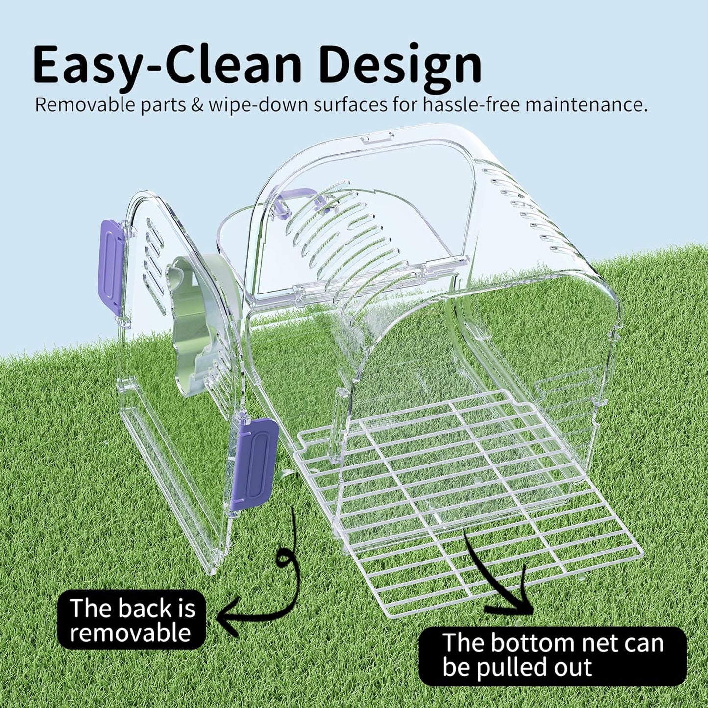 Bird Travel Carrier Cage with Metal Perch, Bottom Mesh, Food Bowl Tray, Cage Cover & Breathable Clear Ventilation for S/M Birds, Conures, Parakeets, Budgies, Canaries, Lovebirds - Purple