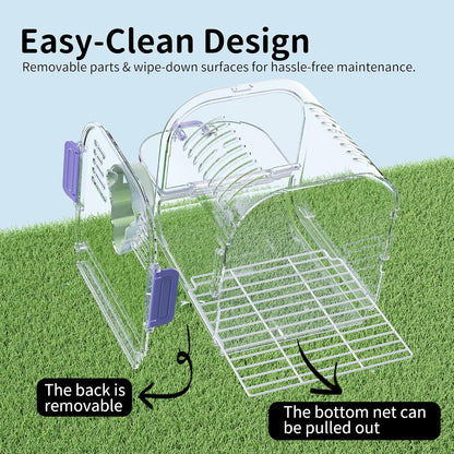 Bird Travel Carrier Cage with Metal Perch, Bottom Mesh, Food Bowl Tray, Cage Cover & Breathable Clear Ventilation for S/M Birds, Conures, Parakeets, Budgies, Canaries, Lovebirds - Purple