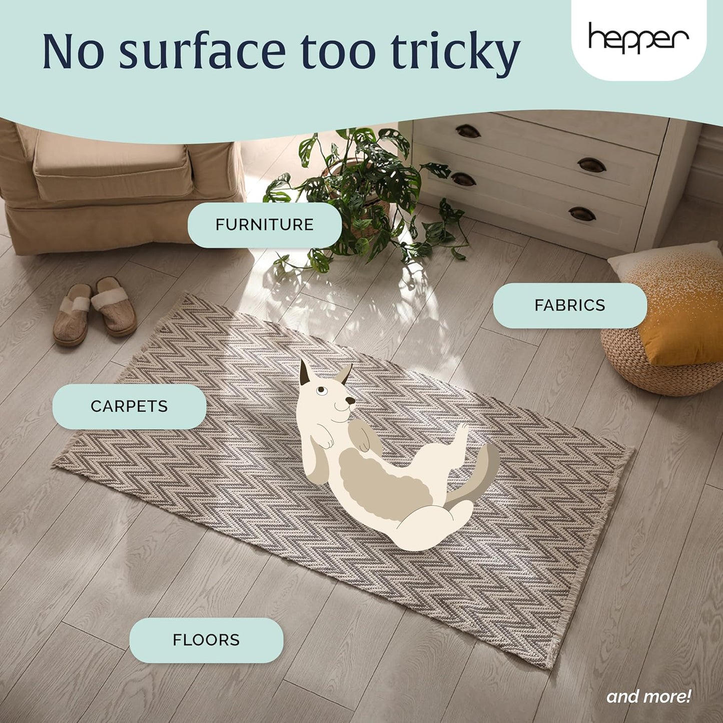 Hepper Advanced Bio-Enzyme Pet Stain & Odor Eliminator Spray - Smell, Stain & Urine Remover for Cats, Dogs & Other Animals - 32oz Spray Safe for the Home - Neutral