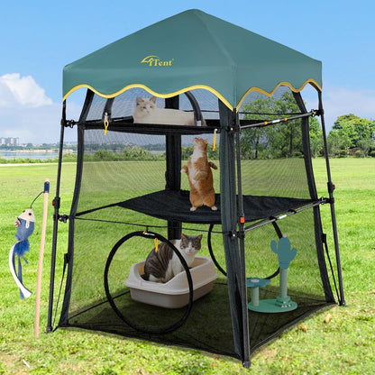 Extra Large Catio Outdoor Cat Enclosure,3 Tier Cat Tower Tent Weatherproof & Sunproof with 3 Doors(with Two Kinds of Canopies), Foladable and Portable Plus Run Tunnel(3 Packs).
