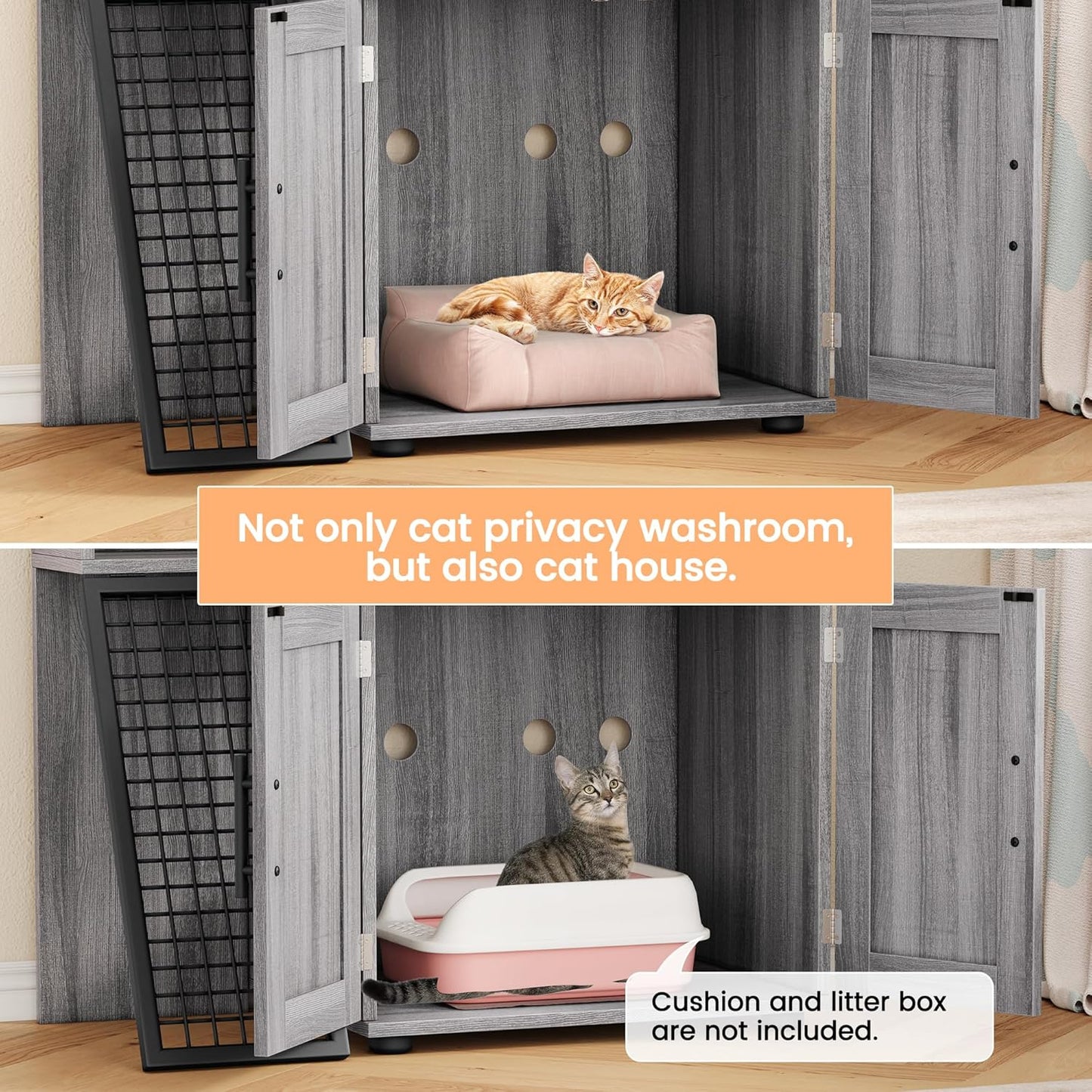 Modern Cat Litter Box Enclosure Furniture with Platform, 41.9" Double Layer Hidden Cat House with Ladder, Indoor Washroom Villa Cabinet for Large Cats, Wax Wood Color
