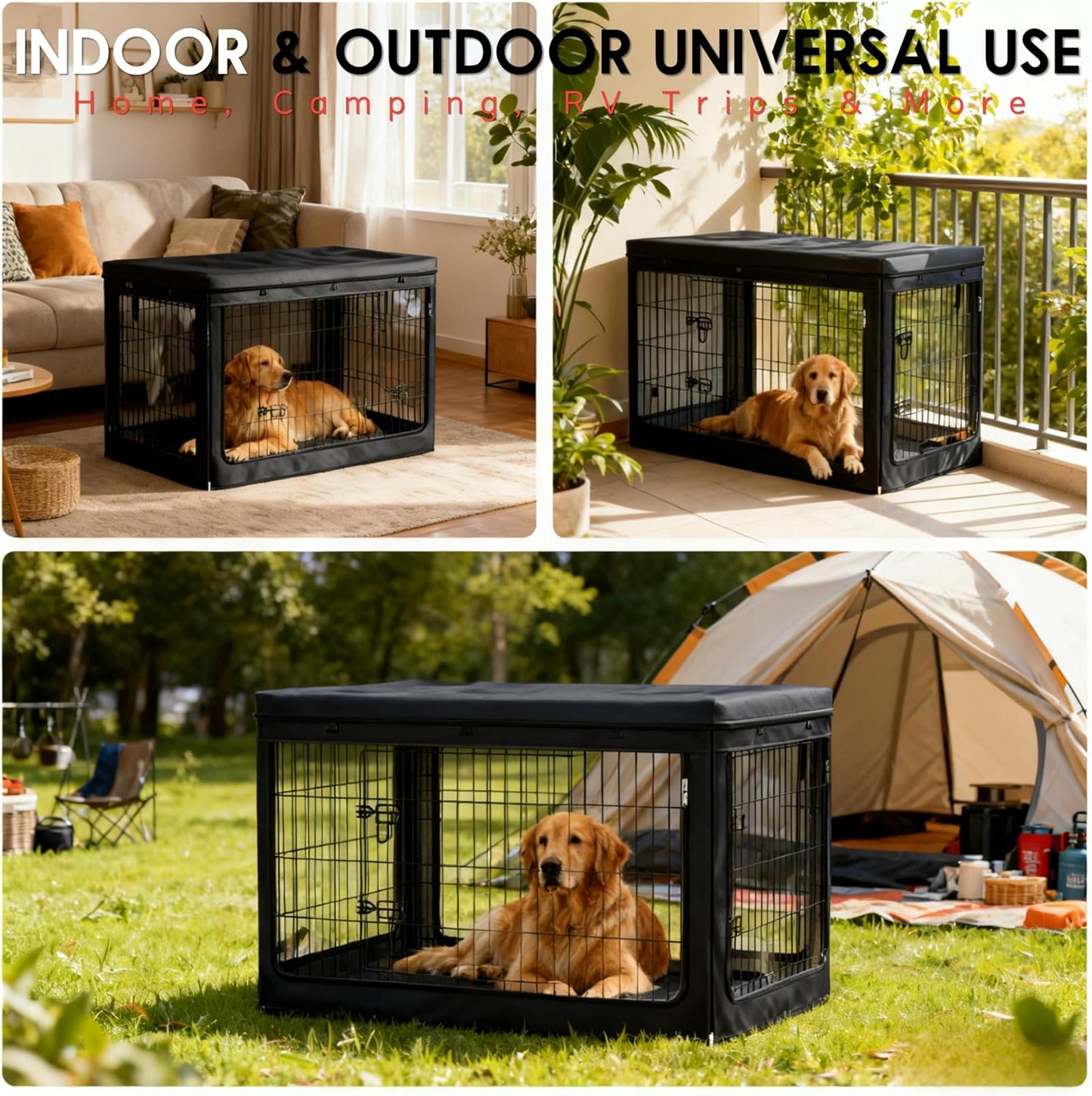 Dog Crate Cover,Fits Most 42-inch Dog Crates,Unique Knife Cloth (More Durable and Heavy Duty)+ EVA Transparent Material,with Waterproof Sunshade Cover,Waterproof Dog Kennel Cover,Black(Cover Only)