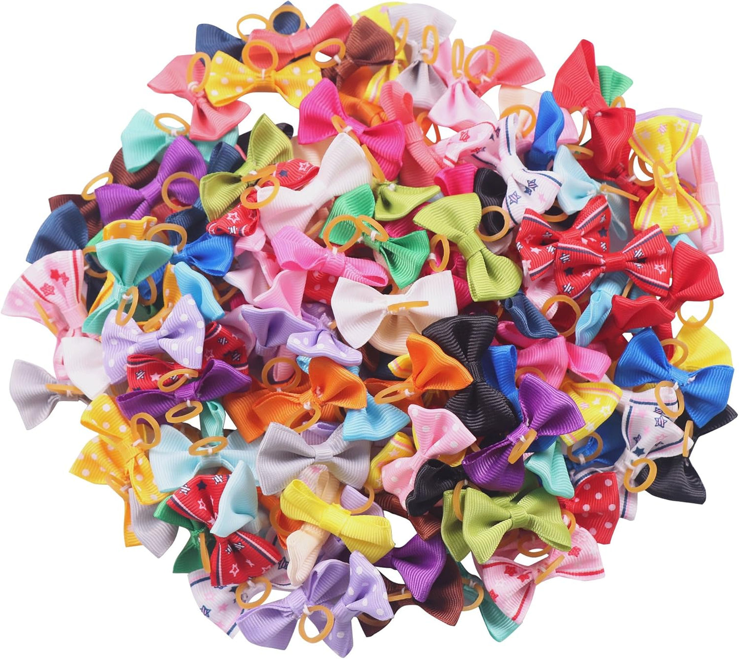 YAKA 60PCS (30 Paris) Cute Puppy Dog Small Bowknot Hair Bows with Rubber Bands Handmade Hair Accessories Bow Pet Grooming Products(Mix Colors)
