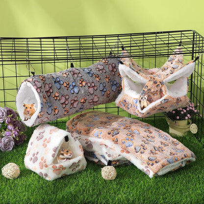 Abbylike 9 Pieces Rat Hammock 3 Tier Guinea Pig Ferret Hammocks Small Pet Hanging Tunnel Glider Toy Guinea Pig Ferret Hideout Bed Cage Accessories for Hamster(Light Brown, White, Black,Paw)