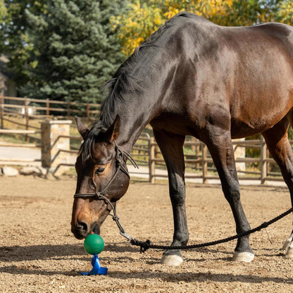 KoreFlex Ball & Tail - Horse-Equine Toy, 4.75" Green Ball, Shape Maintaining Rubber, Durable Strap, Treat Stuffing Center, Toss-Bounce-Play