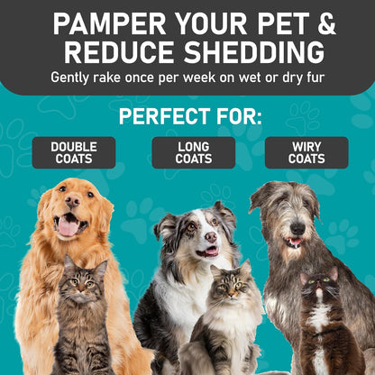 Maxpower Planet Pet Grooming Brush - Double-Sided Undercoat Rake for Dogs and Cats, Extra Wide, Reduces Shedding by 95%, White