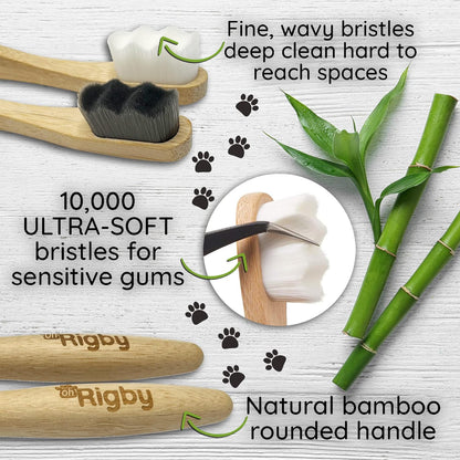 Dog Toothbrush- 10,000 Ultra-Soft Bristles for Sensitive Pet Teeth & Gums- Natural Bamboo Toothbrush for Comfortable, Gentle Deep Cleaning