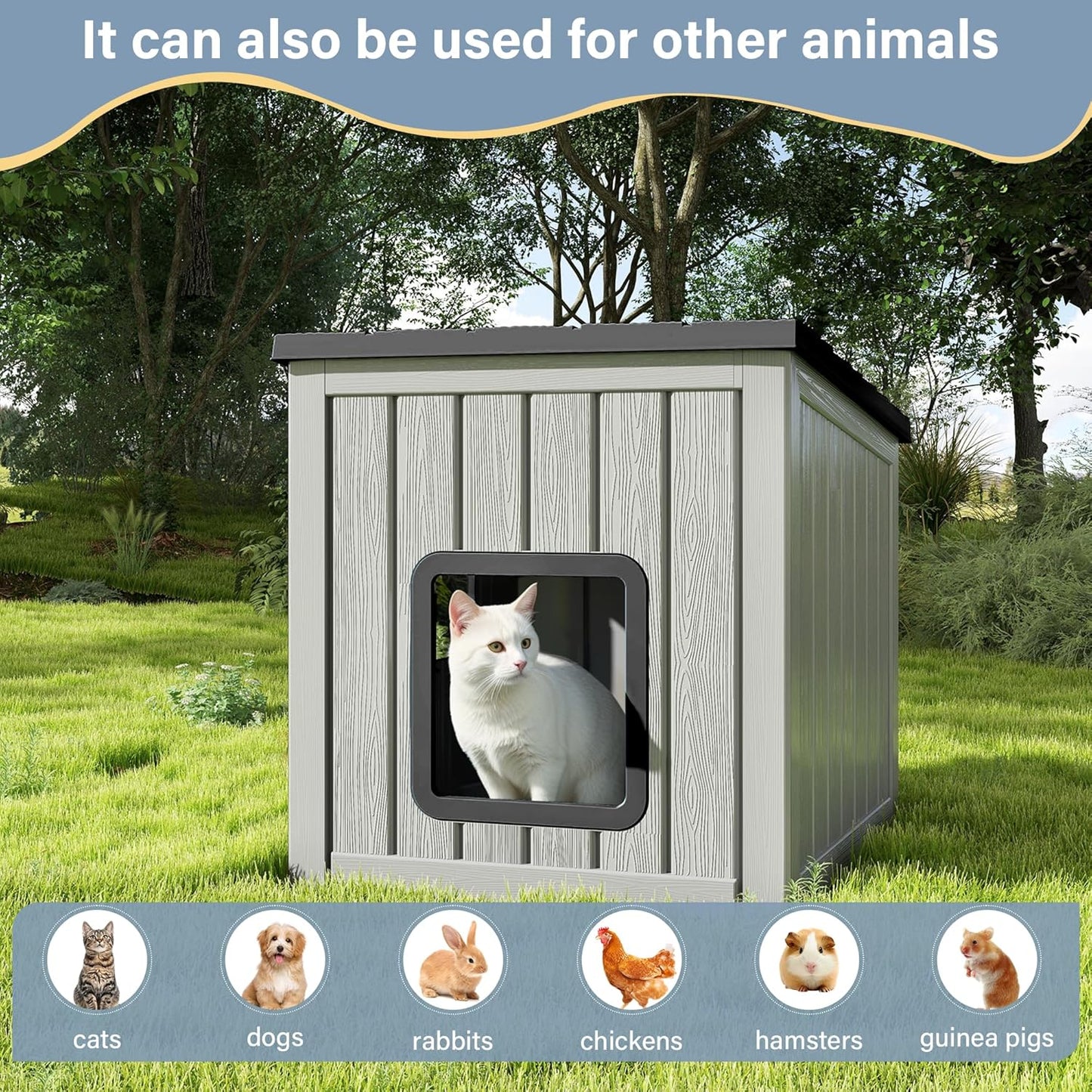 LHBcraft Outdoor Cat House Weatherproof, Clawsable Cat Houses for Outdoor Indoor Cats, Feral Cat House Shelter, Resin Insulated Material, Emergency Exit Easy to Clean and Install, Black