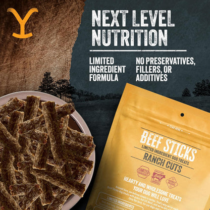 Yellowstone Limited Ingredient Dog Treats Beef Sticks - Healthy Dog Treats Made in USA - Air Dried Beef Collagen Dog Jerky Treats - Crunchy & Chewy Dog Treats - Beef Dog Treats Jerky - 8 oz
