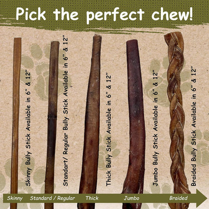 Top Dog Chews - 12 Inch Standard 12 Pack Bully Sticks, Long Lasting, 100% Natural Beef, Free Range Grass Fed, High Protein, Supports Dental Health Dog Treat, 12 Pack