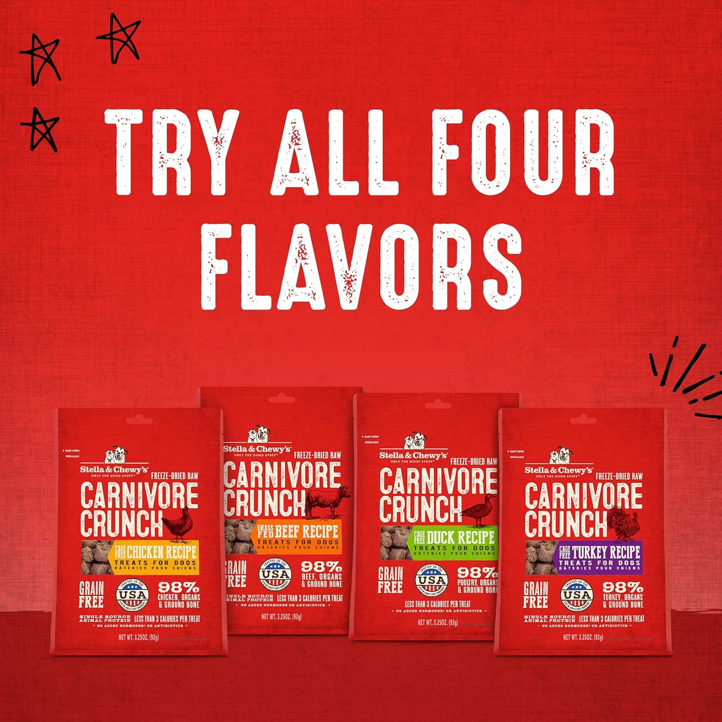 Stella & Chewy's Freeze-Dried Raw Dog Treats - Carnivore Crunch for Training - Natural Limited Ingredient, Grain-Free - Perfect for Picky Eaters - Grass-Fed Beef Recipe - 3.25 oz Bag