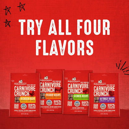 Stella & Chewy's Freeze-Dried Raw Dog Treats - Carnivore Crunch for Training - Natural Limited Ingredient, Grain-Free - Perfect for Picky Eaters - Grass-Fed Beef Recipe - 3.25 oz Bag